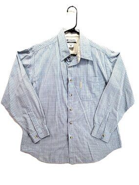 Columbia Men’s M Long Sleeve Plaid Button Up Shirt Blue Gray 100% Cotton